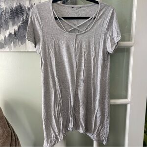 Gray Crisscross Neckline Top